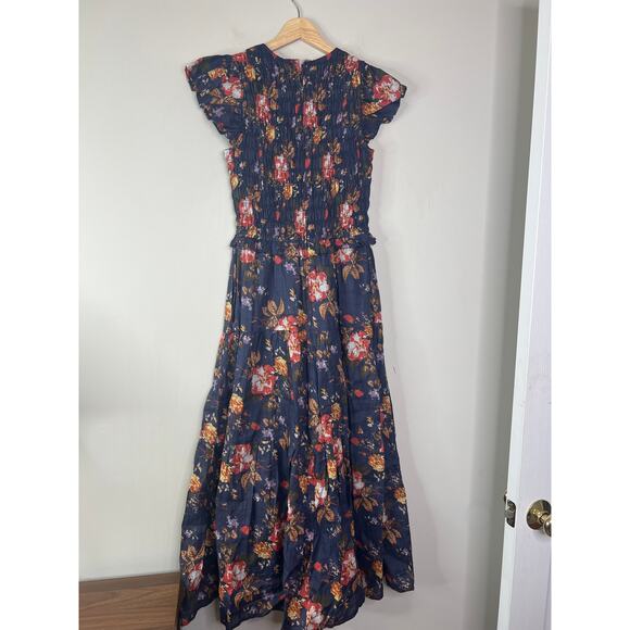 NWT Sea New York Floral Ines Flutter Sleeve Smocked Ruffled Midi Dress Navy - Picture 7 of 8